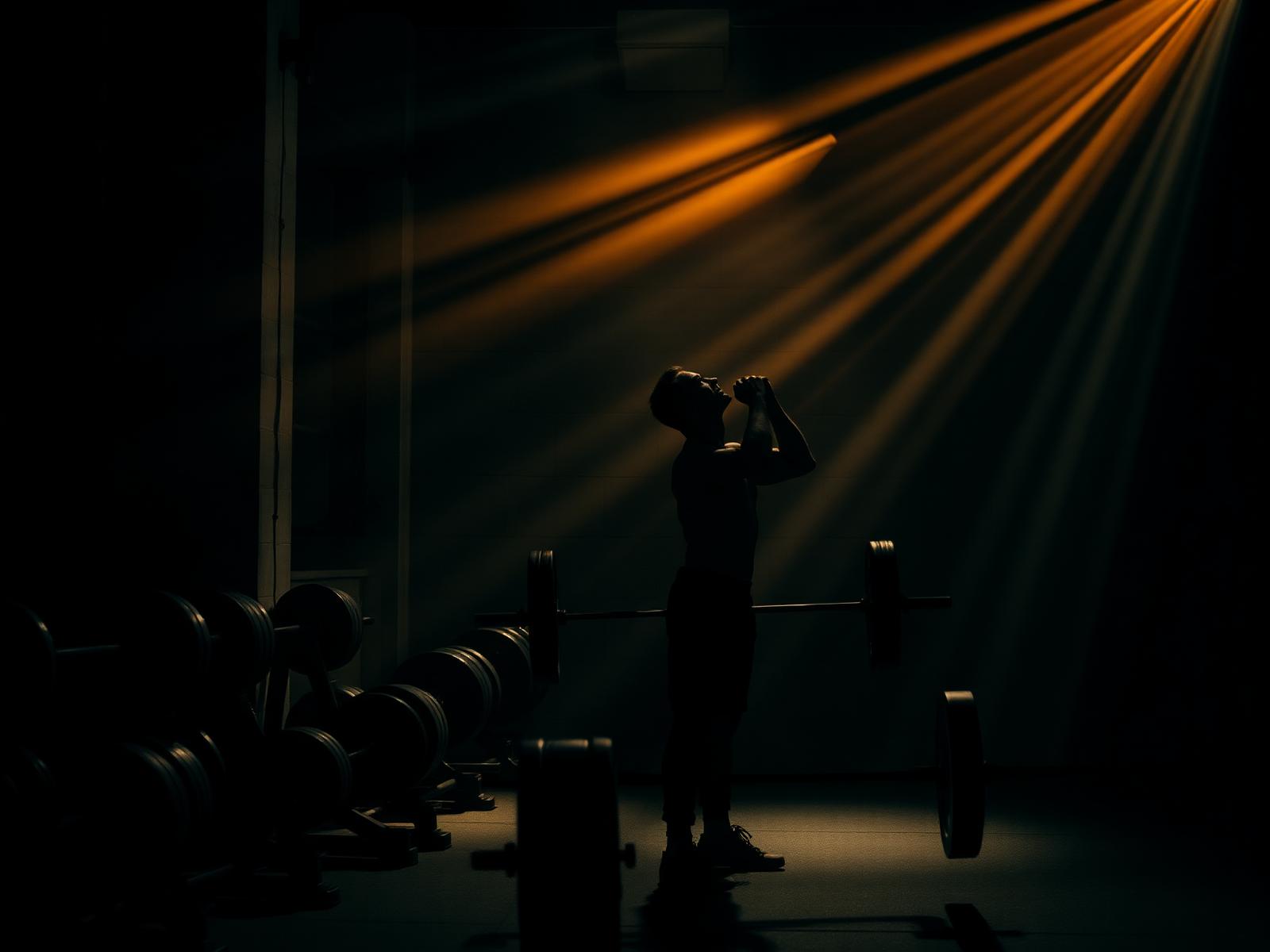 Athlete training in dark gym